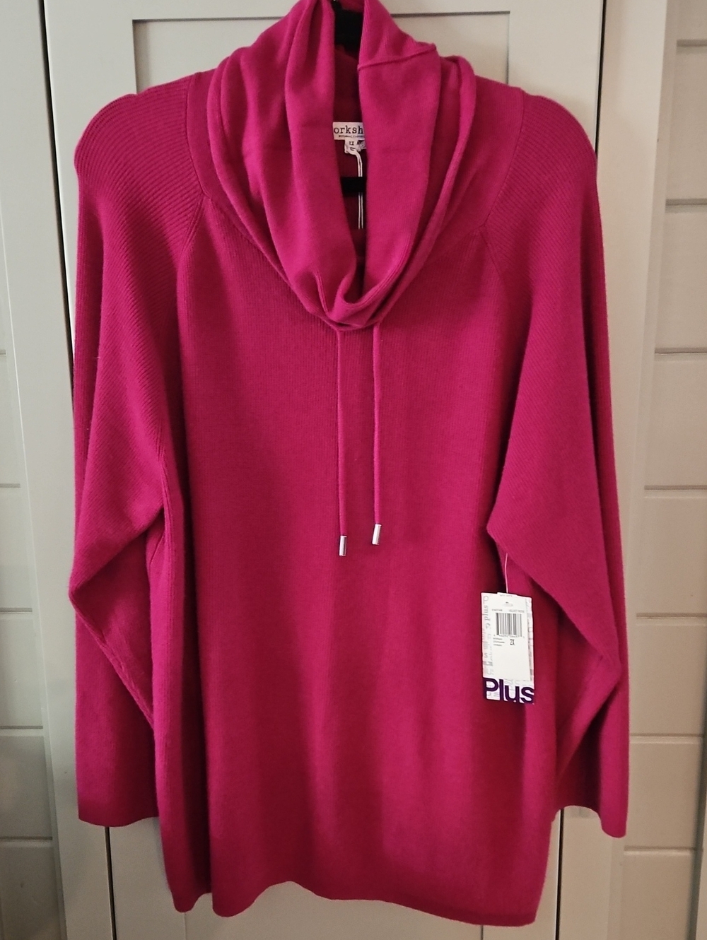 Workshop Republic Clothing Deep Pink Cowl Neck Sweater w Drawstring Sz2X Ptp25